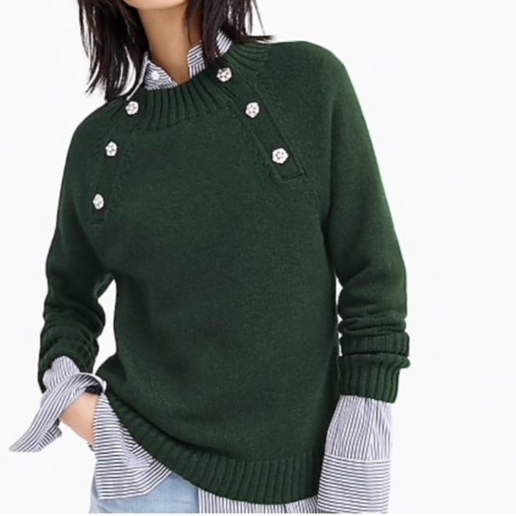 J. Crew Sweaters - J.Crew Green Wool Sweater with Rhinestone Buttons
size S